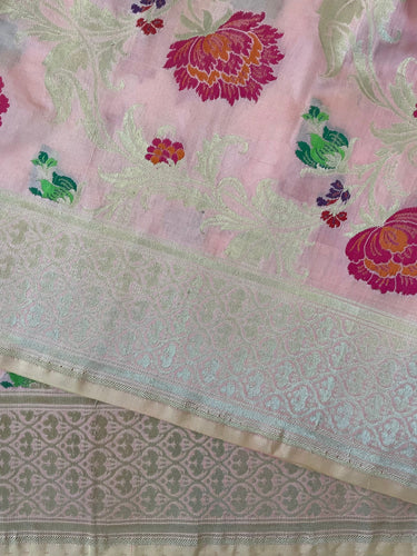 Banarasi Katan Silk Saree with Meenakari Work | Shade of Pastel Pink & Pink | Handwoven | Silk Mark | Ships from California